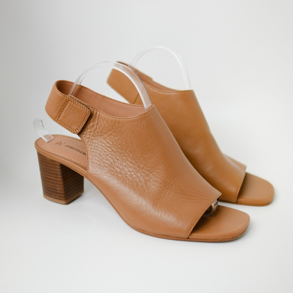 Johnston & Murphy Evelyn Open Toe Bootie Womens 10M Tan Glove Leather 3" Heel - Picture 4 of 7